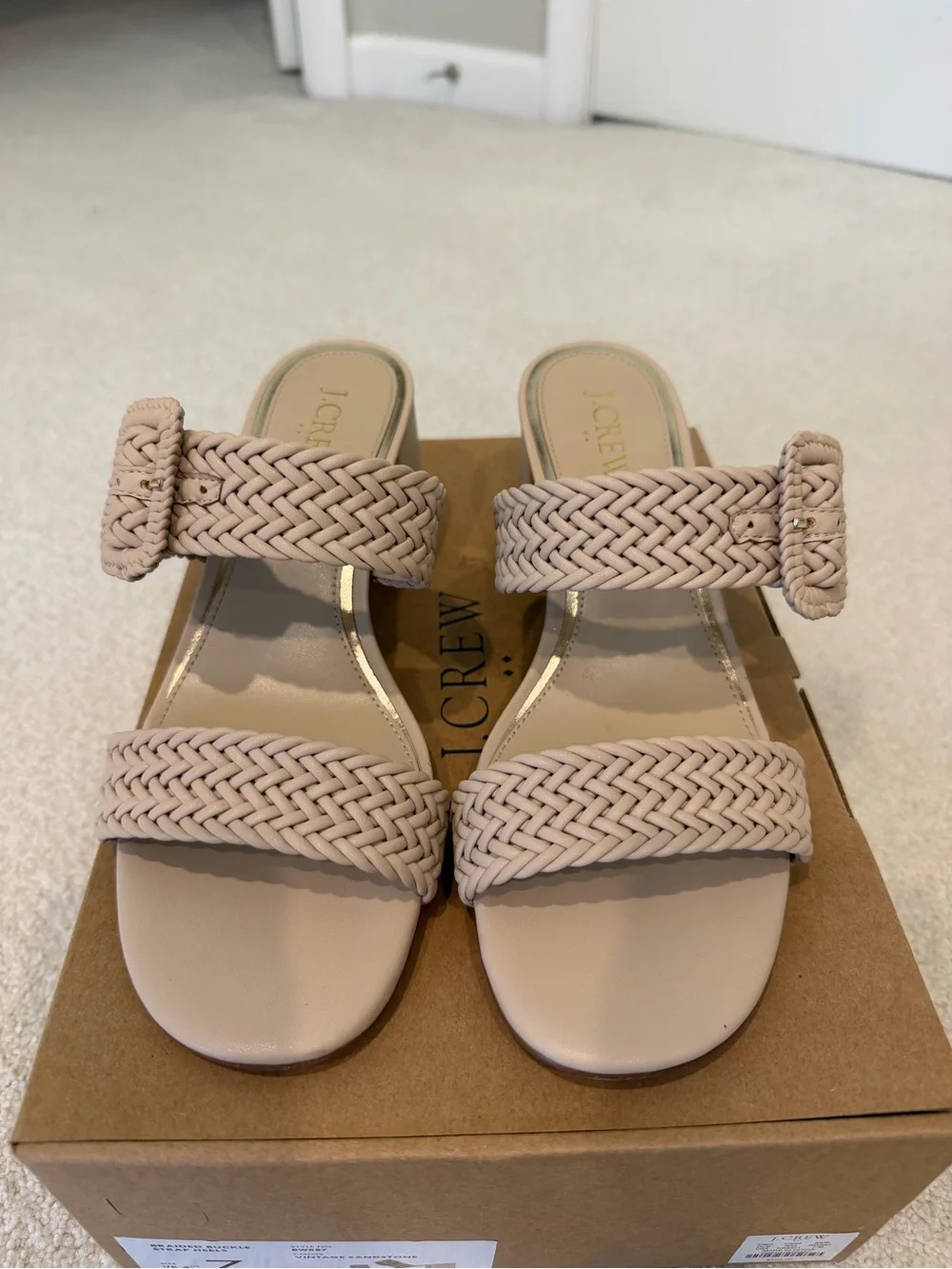 J. Crew Braided Buckle Block Heel Mule in Vintage Sandstone